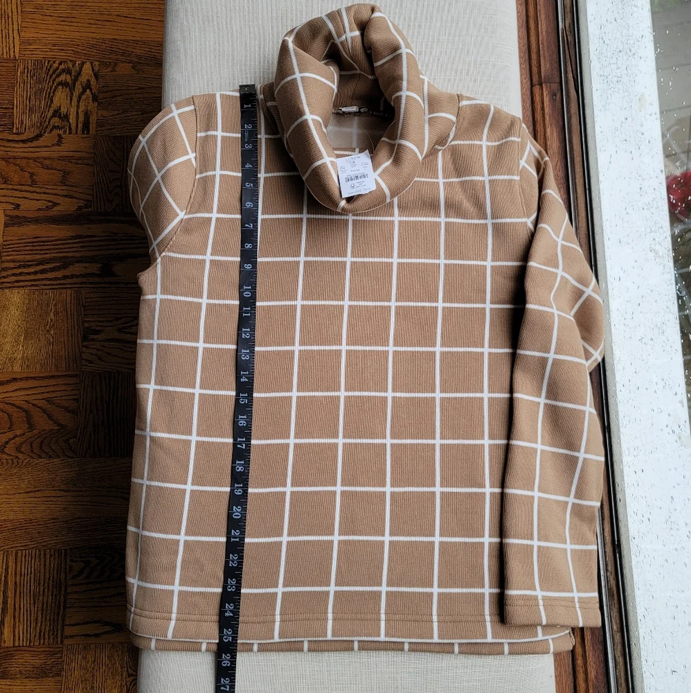 New! J Crew Sz L Camel Gridline Funnelneck Sweater Large NWT